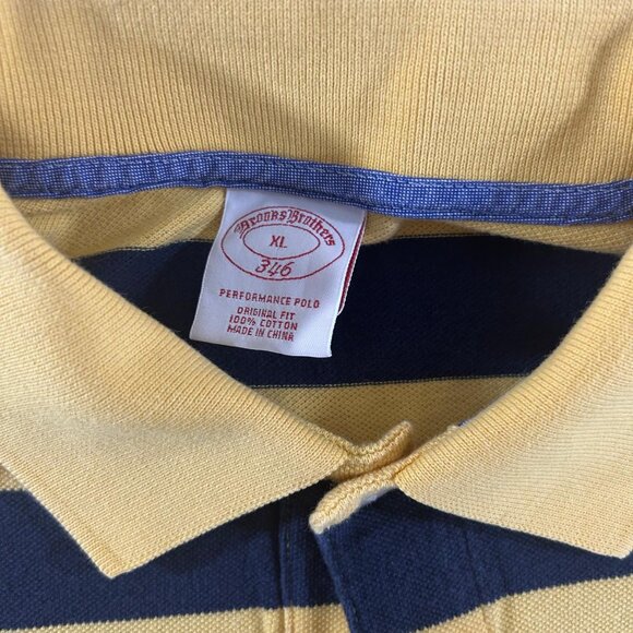 Brooks Brothers Polo Shirt Size XL Yellow Striped Blue 100% Cotton - Picture 6 of 9